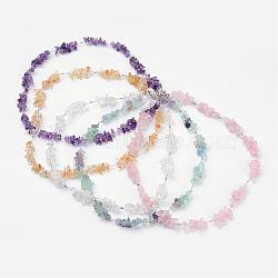 Natural Gemstone Chips Necklaces, with Brass Findings and Lobster Clasps, Mixed Color, 20.67 inch(525mm)(NJEW-JN01795)