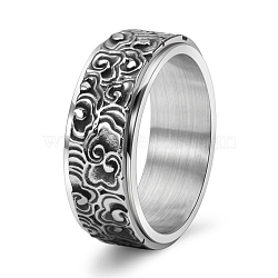 Rotatable Tainless Steel Finger Ring, Cloud for Men, Antique Silver, US Size 9(18.9mm)(PW-WG99EDB-03)