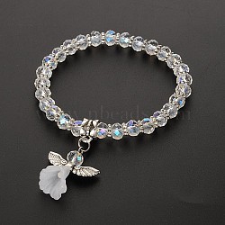 Angel Glass Beaded Acrylic Charm Bracelets, with Tibetan Style Alloy Beads, Lovely Wedding Dress Angel Dangle, Antique Silver, Clear, 48mm(BJEW-JB01795-05)