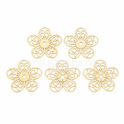 Rack Plating 201 Stainless Steel Filigree Joiners, Etched Metal Embellishments, Nickel Free, Flower, Real 18K Gold Plated, 18.5x19x0.4mm, Hole: 1.8mm(STAS-T057-44G)