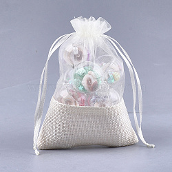 Organza Bags, with Burlap Cloth, Drawstring Bags, Rectangle, Creamy White, 17~18x12.4~13cm(OP-T004-01B-03)