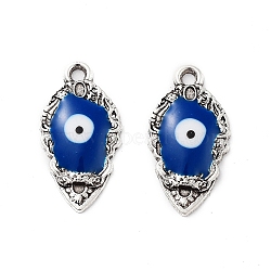 Alloy Enamel Pendants, Teardrop with Evil Eye Charm, Cadmium Free & Nickel Free & Lead Free, Antique Silver, Blue, 20x10.5x2mm, Hole: 1.6mm(FIND-C050-01AS-04)