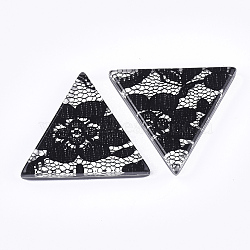 Resin Cabochons, with Lace Inside, Triangle, Black, 36.5x41x7.5mm(X-RESI-S377-20A)