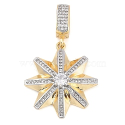 Brass Micro Pave Clear Cubic Zirconia Pendants, Sun Charms, Real 18K Gold Plated, 26x24x5mm, Hole: 7.5x4.5mm(KK-M307-02G)