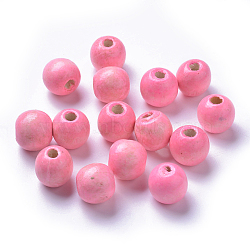 Dyed Natural Wood Beads, Round, Lead Free, Pink, 16x15mm, Hole: 4mm, about 600pcs/750g(WOOD-Q006-16mm-07-LF)