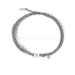 Men's Constellation Titanium Steel Necklace, Cable & Curb Chains Double Layer Necklace, Taurus, 20.08~31.50 inch(51~80cm)(PW-WG28588-12)