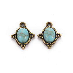 Tibetan Style Alloy Charms, with Synthetic Turquoise, Cadmium Free & Lead Free, Oval, Antique Bronze, 15x12x5mm, Hole: 1.5mm(PALLOY-Q433-036-RS)