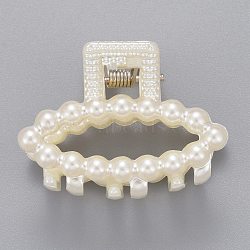 Plastic Claw Hair Clips, with ABS Plastic Imitation Pearl Beads and Iron Findings, Horse Eye, White, 28x40x28mm(PHAR-G002-10)