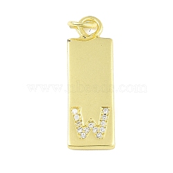 Brass Micro Pave Clear Cubic Zirconia Pendants, Real 18K Gold Plated, Rectangle, Letter W, 23.5x7.5x2mm, Hole: 3mm(KK-P266-06G-W)