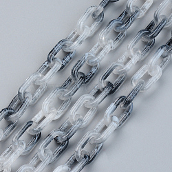 Two Tone Spray Painted Handmade Transparent Acrylic Cable Chains, Oval, for Purse Strap Bag Chain, Light Grey, Link: 14x8x2.5mm(TACR-T022-01O)