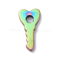 PVD Vacuum Plating Rainbow Color Non-magnetic Synthetic Hematite Pendants, Heart-Shaped Key, Multi-color Plated, 29x14.5x3.5mm, Hole: 5mm(G-G856-05A)