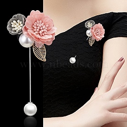Alloy Brooch, with Imitation Pearl and Cloth Finding, Pink, 95x40mm(PW-WG62109-07)