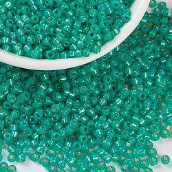 MIYUKI Round Rocailles Beads, Japanese Seed Beads, 8/0, (RR572) Dyed Aqua Green Silverlined Alabaster, 3mm, Hole: 1mm, about 422~455pcs/10g(X-SEED-G008-RR0572)