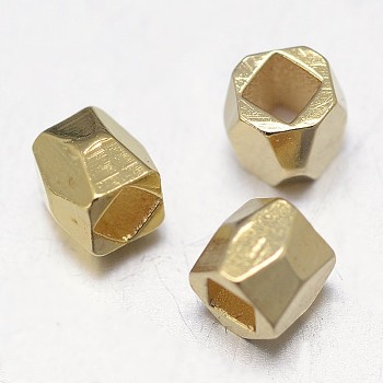 Brass Spacer Beads, Faceted Barrel, Golden, 3x3mm, Hole: 1.5mm