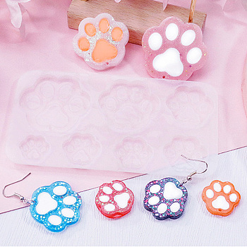DIY Pendant Silicone Molds, Resin Casting Molds, for UV Resin, Epoxy Resin Jewelry Making, Paw Print, 67x127x5mm, Hole: 2mm, Inner Diameter: 17~41x18~45mm