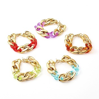 CCB Plastic & Acrylic Curb Chain Bracelets, with 304 Stainless Steel Toggle Clasps, Golden, Mixed Color, 7-1/2 inch(19cm)