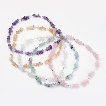 Natural Gemstone Chips Necklaces, with Brass Findings and Lobster Clasps, Mixed Color, 20.67 inch(525mm)