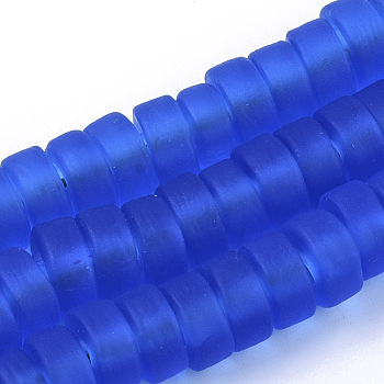 Handmade Frosted Lampwork Beads Strands, Heishi Beads, Disc/Flat Round, Dodger Blue, 9x4.5mm, Hole: 1.6mm, about 108pcs/Strand, 19.29 inch