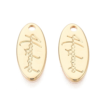 Brass Pendants, Oval with Word Handmade Charms, Real 18K Gold Plated, 11.5x5.5x1mm, Hole: 1mm