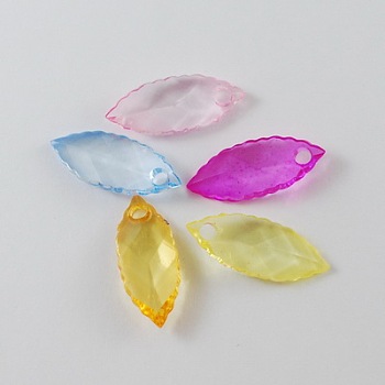 Transparent Acrylic Pendants, Faceted, Leaf, Mixed Color, 26x11x5mm, Hole: 3mm, about 820pcs/500g
