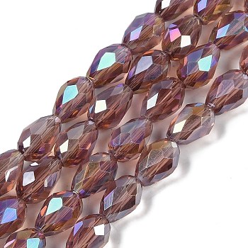 Transparent Electroplate Glass Beads Strands, AB Color Plated, Faceted, Teardrop, Rosy Brown, 15x10mm, Hole: 1.6mm, about 46~48pcs/strand, 27.95''(71cm)