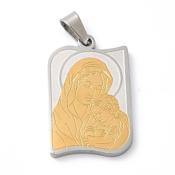 Mother's Day Theme Vacuum Plating 304 Stainless Steel Pendants, Rectangle with Child & Mother Charms, Golden & Stainless Steel Color, 29x18x2mm, Hole: 6.5x3mm