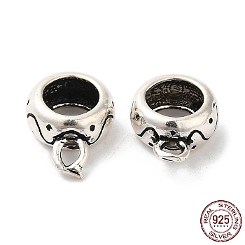Thailand Sterling Silver Tube Bail Pendants, Loop Bails, Donut, Antique Silver, 10.5x8x3.9mm, Hole: 1.6mm, Inner Diameter: 4.6mm