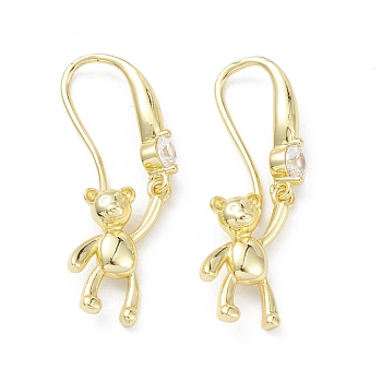 Bear Rack Plating Brass Cubic Zirconia Dangle Earrings for Women, Lead Free & Cadmium Free, Long-Lasting Plated, Real 18K Gold Plated, 35mm, Pin: 0.9mm