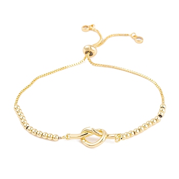 Knot Rack Plating Brass Box Chain Slider Bracelets, Adjustable Bracelets for Women, Cadmium Free & Lead Free, Long-Lasting Plated, Real 18K Gold Plated, 9-3/4 inch(24.6cm)