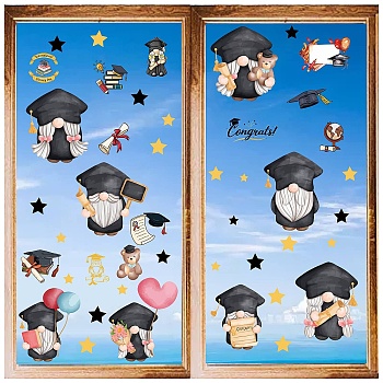 8 Sheets 8 Styles Graduation Theme PVC Waterproof Wall Stickers, Self-Adhesive Decals, for Window or Stairway Home Decoration, Gnome, 200x145mm, 1 sheet/style