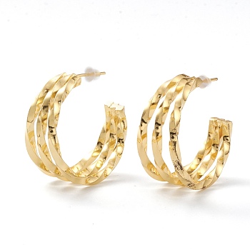 Brass Half Hoop Earrings, Split Earrings, with Steel Pin and Plastic Ear Nuts, Long-Lasting Plated, Real 18K Gold Plated, 29.5x29.5x14mm, Pin: 0.8mm