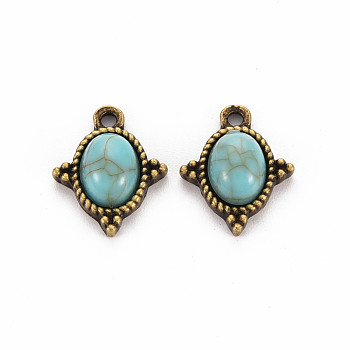 Tibetan Style Alloy Charms, with Synthetic Turquoise, Cadmium Free & Lead Free, Oval, Antique Bronze, 15x12x5mm, Hole: 1.5mm