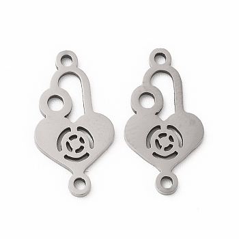 201 Stainless Steel Connector Charms, Heart Shaped Lock Links, Stainless Steel Color, 18x9.5x1mm, Hole: 1.2mm
