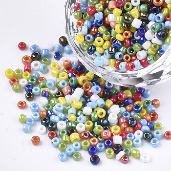 Opaque Glass Seed Beads, Rainbow Plated, Round, Mixed Color, 3mm, Hole: 1mm, about 10000pcs/bag