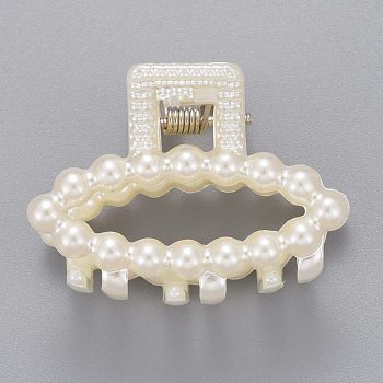 Plastic Claw Hair Clips, with ABS Plastic Imitation Pearl Beads and Iron Findings, Horse Eye, White, 28x40x28mm