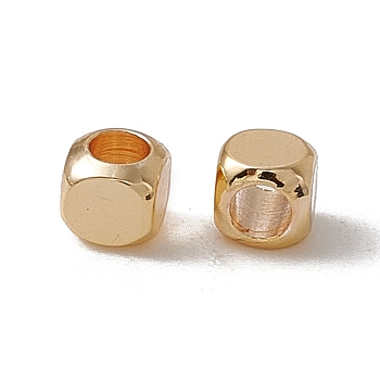 Brass Beads, Long-Lasting Plated, Cube, Real 18K Gold Plated, 3x3x3mm, Hole: 1.8mm