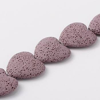 Natural Lava Rock Beads Strands, Dyed, Heart, Purple, 26~30x26~30mm, Hole: 2mm, about 15 pcs/strand