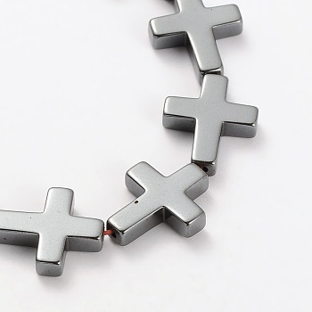 Electroplate Gorgeous Cross Non-magnetic Synthetic Hematite Beads Strands, 17x14x4mm, Hole: 1mm, about 23pcs/strand, 15.94 inch