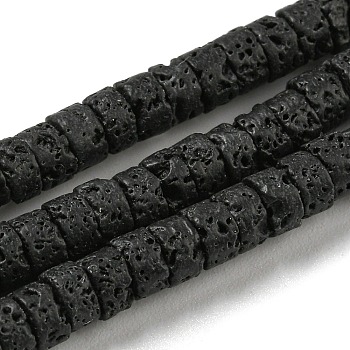 Natural Lava Rock Beads Strands, Flat Round/Disc, Heishi Beads, 4x2~2.5mm, Hole: 0.7mm, about 173pcs/strand, 15.08~15.35 inch(38.3~39cm)