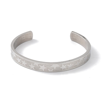 304 Stainless Steel Star Cuff Bangles, Stainless Steel Color, Inner Diameter: 2-1/2 inch(6.3cm)