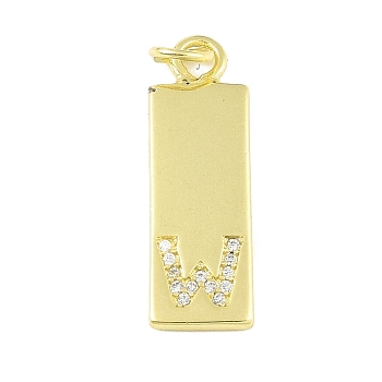 Brass Micro Pave Clear Cubic Zirconia Pendants, Real 18K Gold Plated, Rectangle, Letter W, 23.5x7.5x2mm, Hole: 3mm