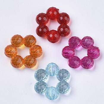 Transparent Acrylic Beads, Dyed, Faceted, Flower, Mixed Color, 23.5x21.5x8mm, Hole: 2mm, about 260pcs/500g