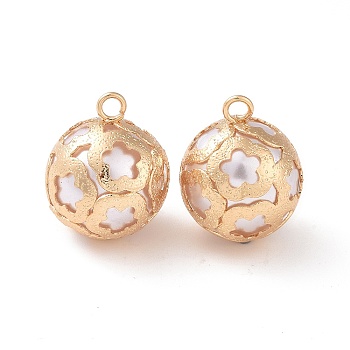 Iron Pendants, with ABS Plastic Imitation Pearl Beads, Round, Light Gold, 21x17mm, Hole: 2.5mm