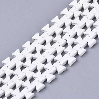 Spray Painted Non-magnetic Synthetic Hematite Multi-Strand Links, for Tile Elastic Bracelets Making, Bowknot, White, 7x6x3mm, Hole: 1mm, about 94~99pcs/strand, 16.14~17.32 inch(41~44cm)
