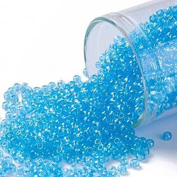 TOHO Round Seed Beads, Japanese Seed Beads, (104) Transparent Luster Aqua, 11/0, 2.2mm, Hole: 0.8mm, about 5555pcs/50g