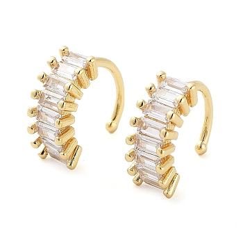 Brass Micro Pave Cubic Zirconia Cuff Earrings for Women, Real 18K Gold Plated, 14.5x6mm