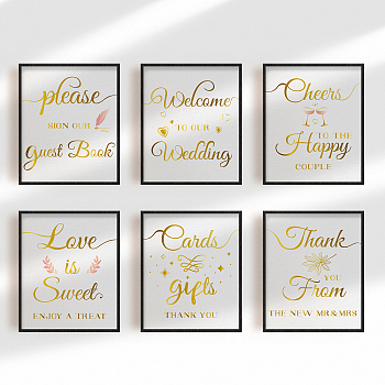 Chemical Fiber Oil Canvas Hanging Painting, Decoration Accessories, Rectangle with Word, Gold, 25x20cm, 6pcs/set