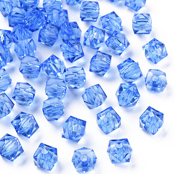 Transparent Acrylic Beads, Faceted, Square, Cornflower Blue, 8.5x9.5x9.5mm, Hole: 2.5mm