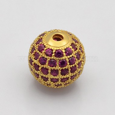 8mm Magenta Round Brass+Cubic Zirconia Beads