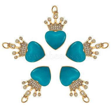 Real 18K Gold Plated Dark Turquoise Heart Brass+Cubic Zirconia+Enamel Pendants